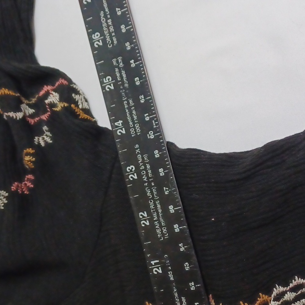 Knox Rose Y2K Boho Krinkle Black Peasant Embroidery Midi Dress XXL Vintage - Picture 6 of 12